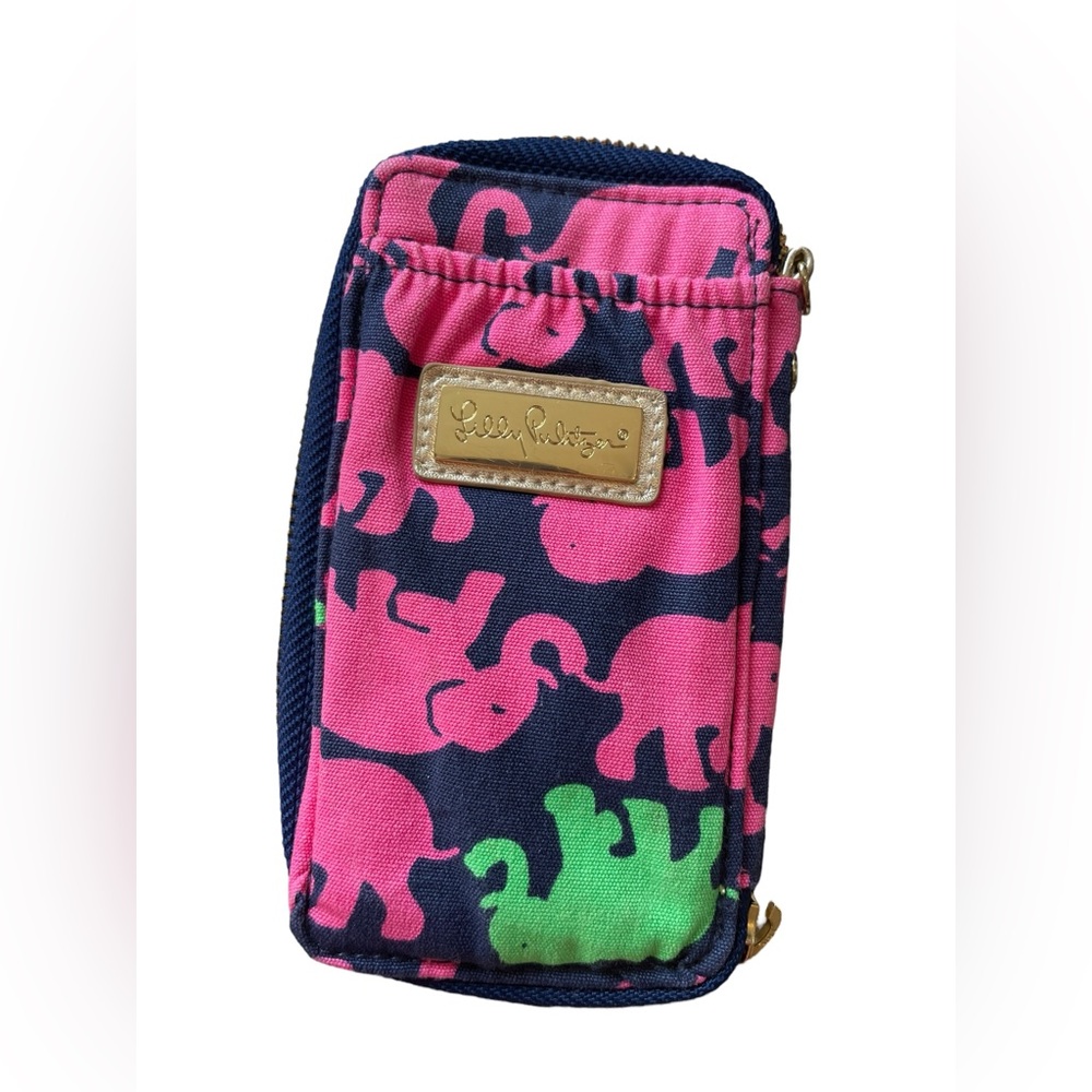 Lily Pulitzer Blue Green Pink Elephant Print Preppy Southern Wristlet Wallet
